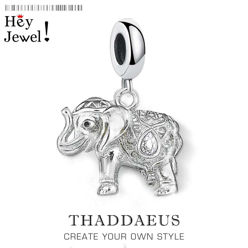 

925 Sterling Silver Vintage Elephant Pendant Charm Trendy Men Fashion Jewelry Fit Bracelet Chain Animal Lucky Gift