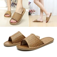new men women straw bamboo wicker slippers anti slipe breathable rattan slippers home woven floor shoes summer couple sandals