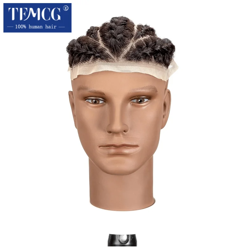 Мужской парик плетеный полный кружевной для чернокожих мужчин 100% замена