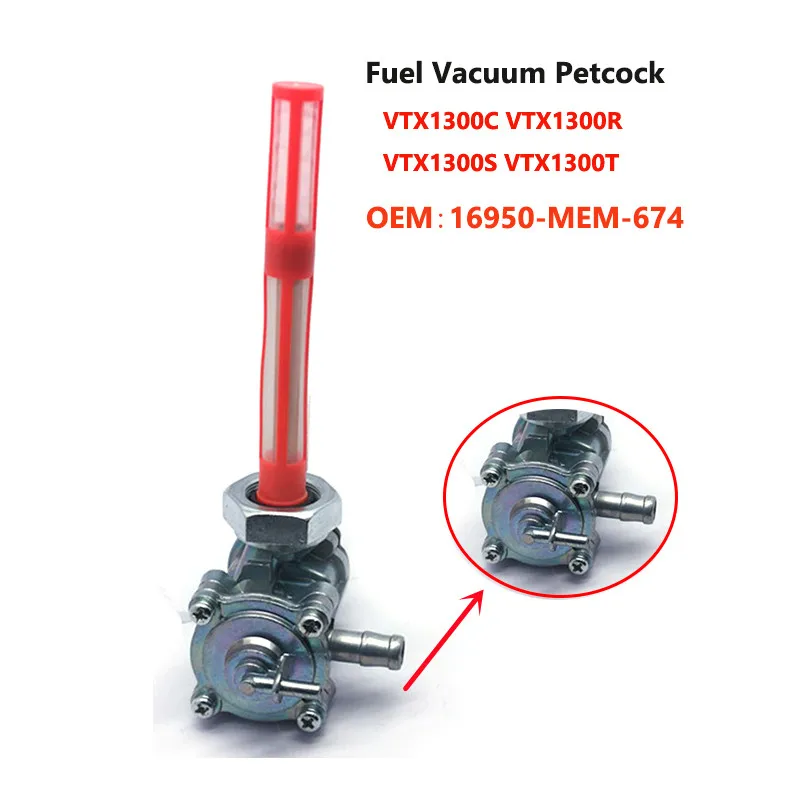 

For Honda VTX1300C VTX1300R VTX1300S VTX1300T 04-09 Fuel Vacuum Petcock Top 16950-MEM-674 Fuel Valve Switch Fuel Cock Gas Tank