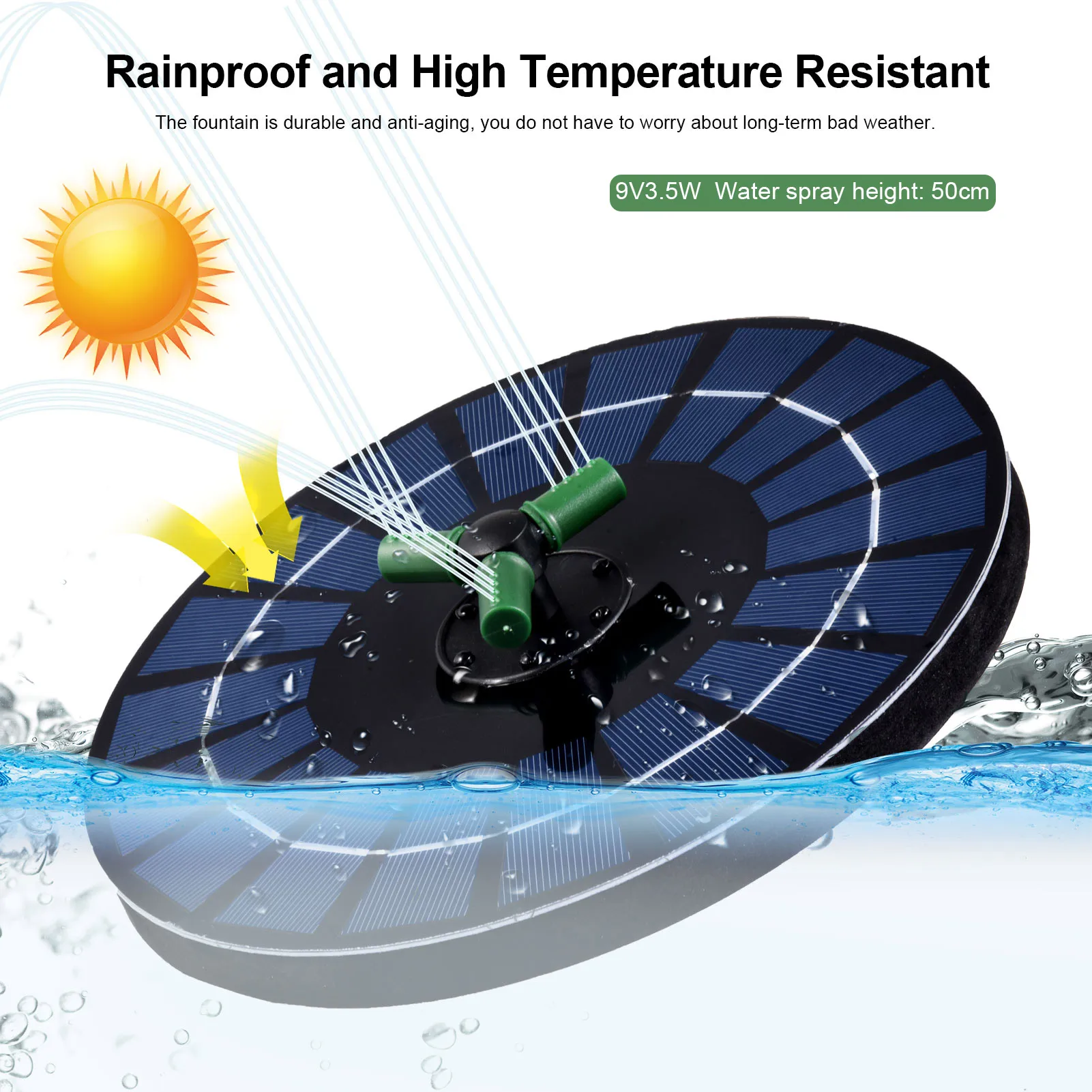 

Solar Water Fountain Rotary Nozzle Garden Pond Pool Floating Solar Fountain Bird Bath Fountain Pump Garden Decoration 9V 3.5W