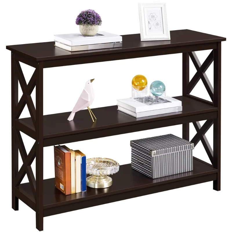 

3-уровневый X-Дизайн консольный стол с полками для хранения, книжные полки эспрессо, детская книжная полка, кубическая полка для хранения книг