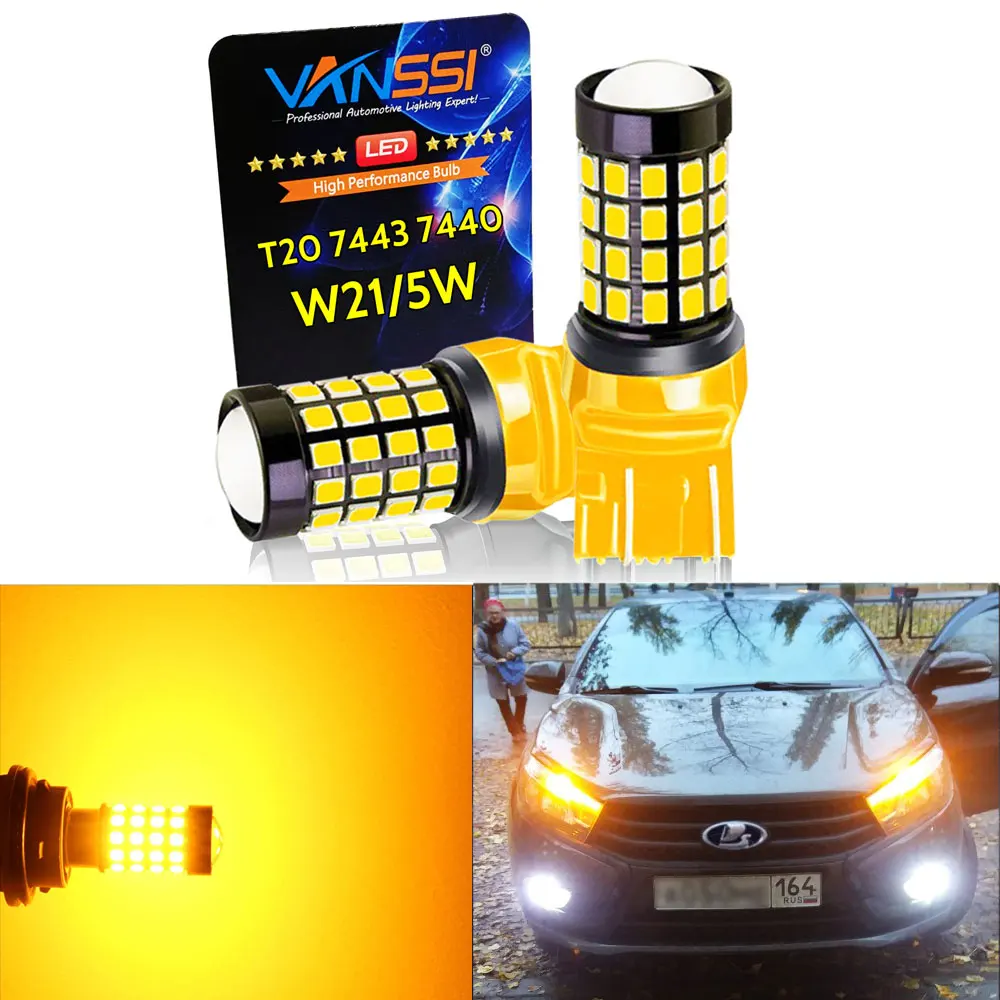 

VANSSI 2 шт. 7443 Srck Светодиодная лампа Янтарная для LADA Vesta Granta Kalina передсветильник дневной свет T20 W21/5W белая автомобильная лампа