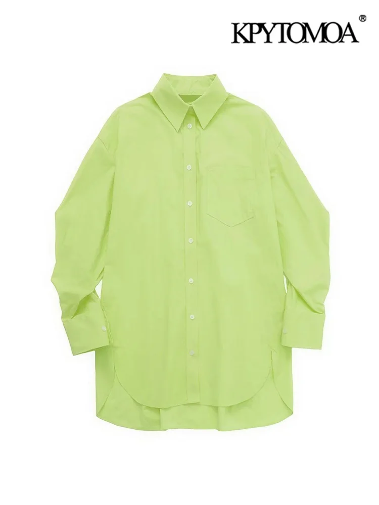 

KPYTOMOA Women Fashion Patch Pocket Loose Poplin Shirts Vintage Long Sleeve Button-up Female Blouses Blusas Chic Tops