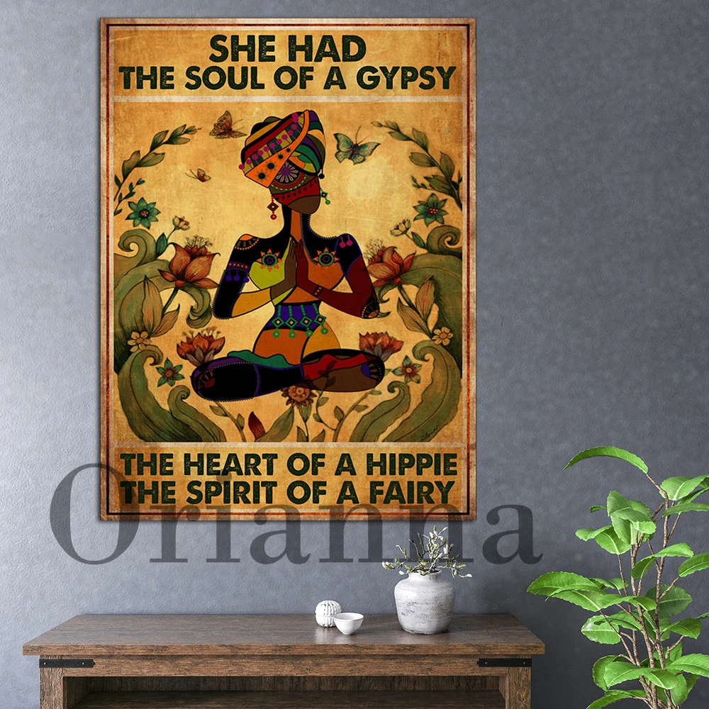 

She Had The Soul Of A Gypsy Hippie Black Woman Yoga Art African American Girl Print Poster Home Living Room Decor Painting Gift