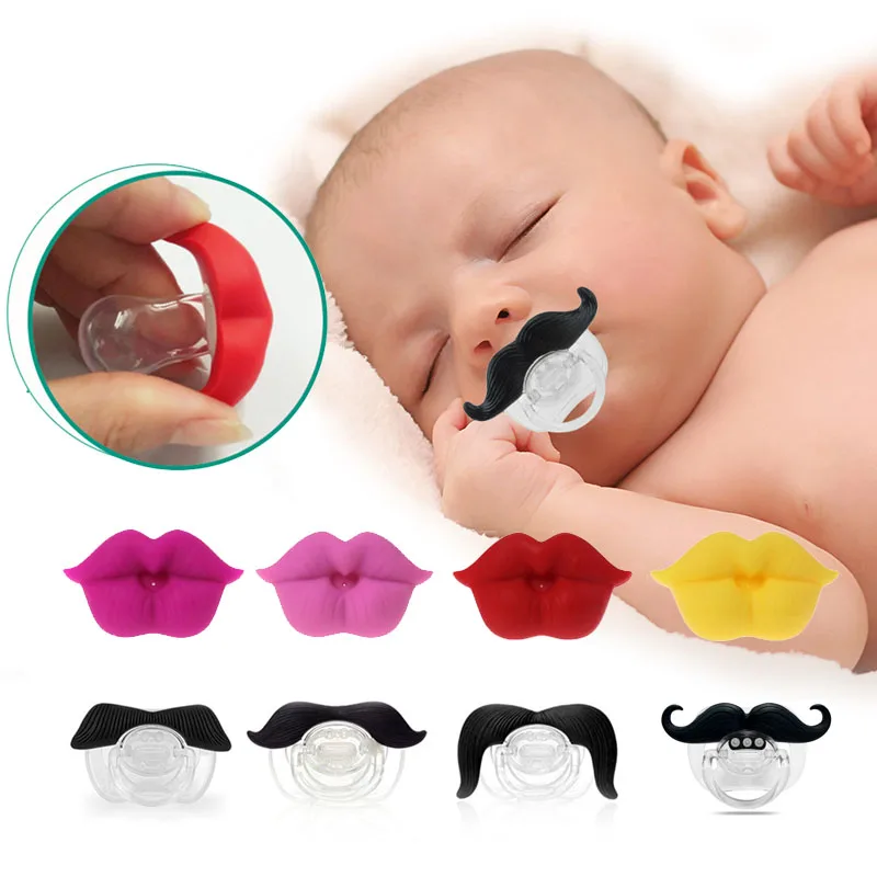 

1pcs Baby Pacifier Joke Toddler Nipples Funny Nipple Soother Pacifiers Teether Moustache Kiss Gift Pacifier For Boys and Girls