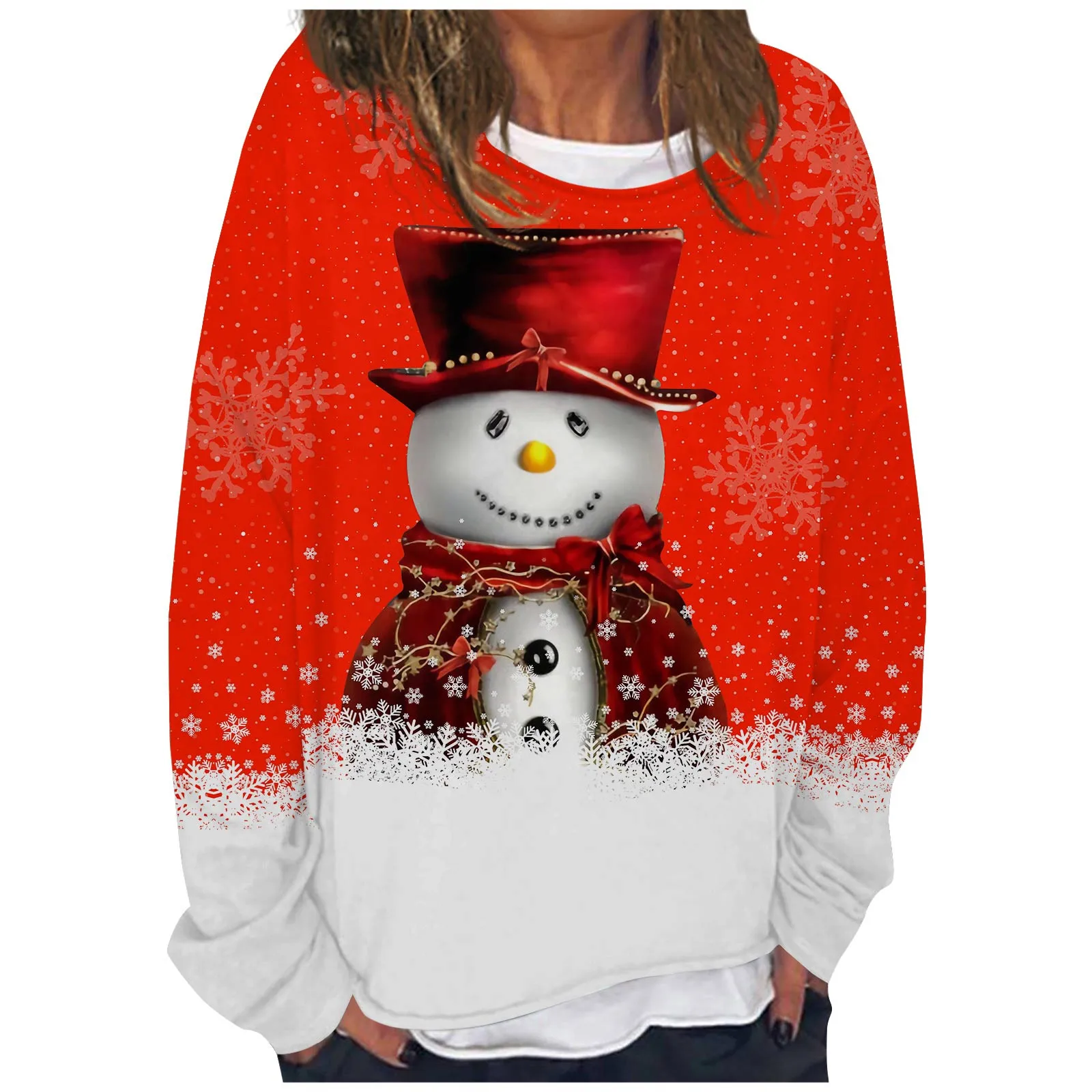 

Женские пуловеры с рождественским принтом, свитшот с длинным рукавом, осенние свободные топы с рисунком