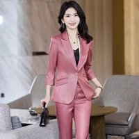 korean spring summer large size office female business white collar formal clothing half sleeve jacket pants two piece suit