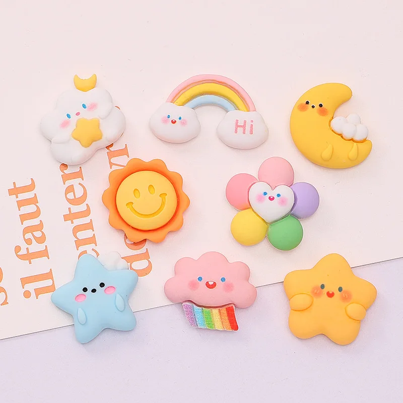 

20pcs Mix Resin Flatback Cabochon Star Moon Sun Rainbow Scrapbook Embellishments Accessories DIY Crafts Phone Shell Materials