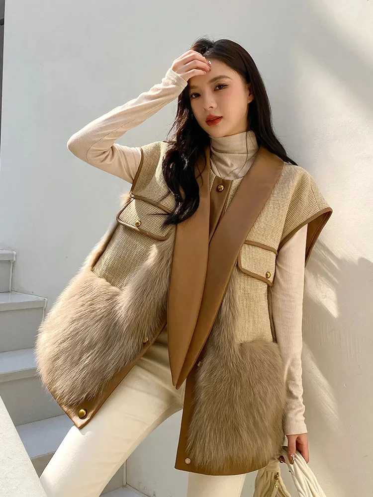 

Imported fox fur splicing sheep skin coat women's 2023 winter new vest