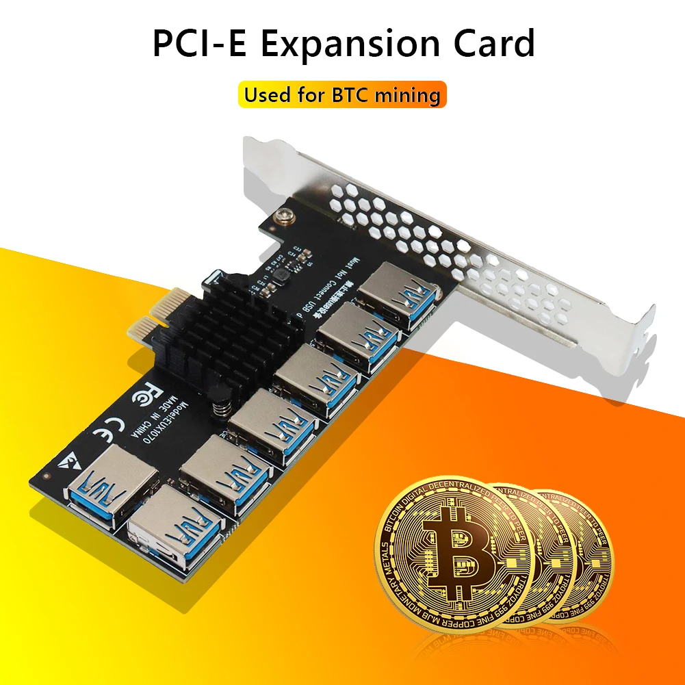 

EUX1070 PCI-E 1x 1 to 7 Riser for BTC Mining PCI Express USB3.0 Multiplier PCIE Riser Card