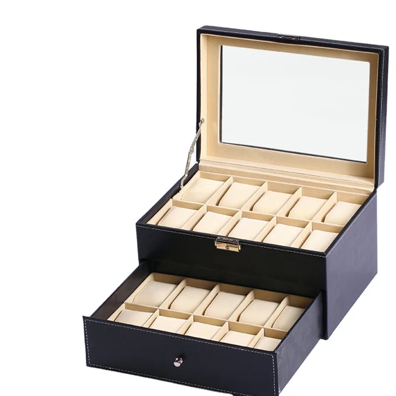 20/24 Slots Trave PU Leather Watch Display Box Double-Deck Wristwatch Storage Case Organizer Classical Holder Pad Pillow Display