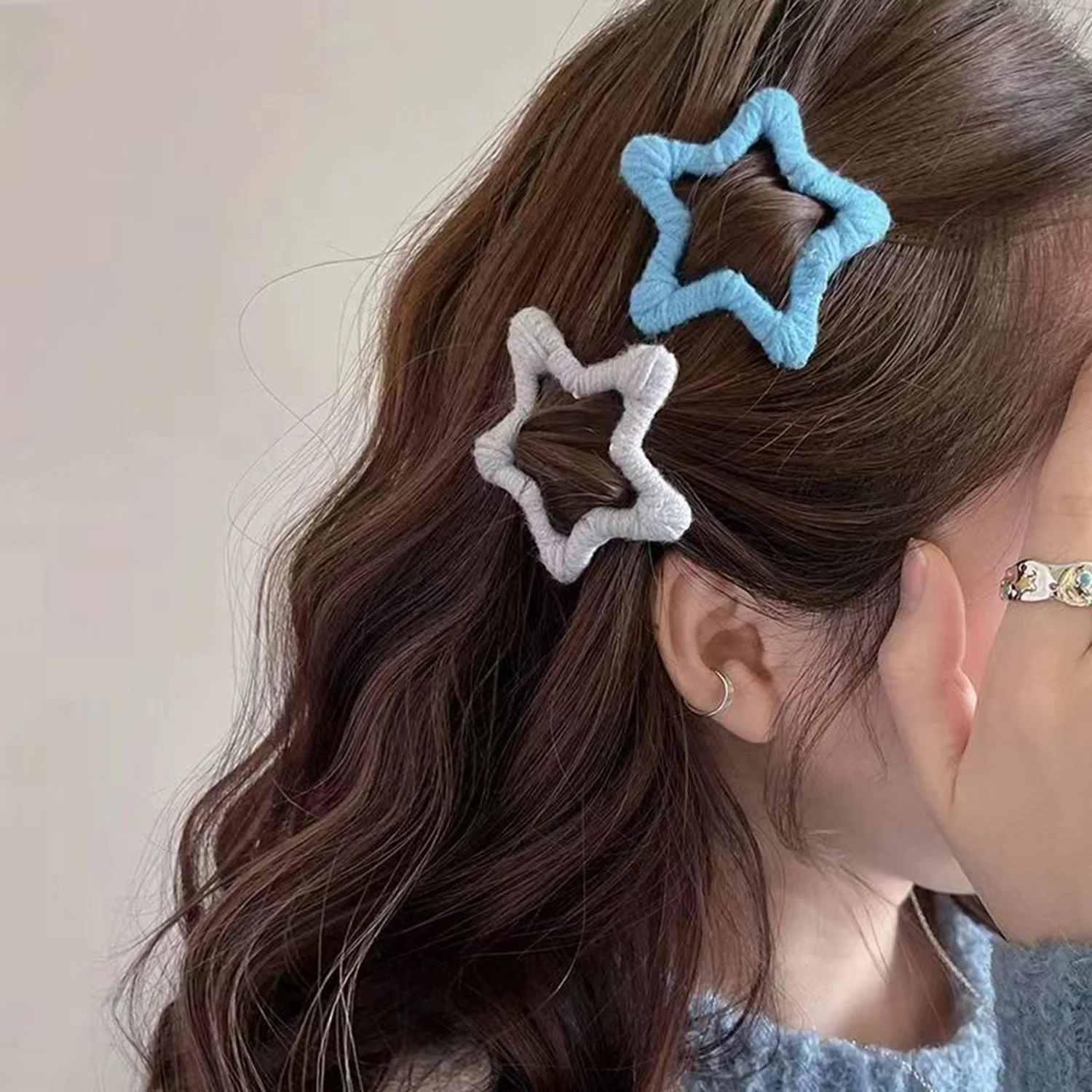 

Y2k Aesthetic Lovely Wool Pentagram Star Bobby Pin for Women Sweet Cute Charm Trend Hair Clip Harajuku Fashion Hair Accessories