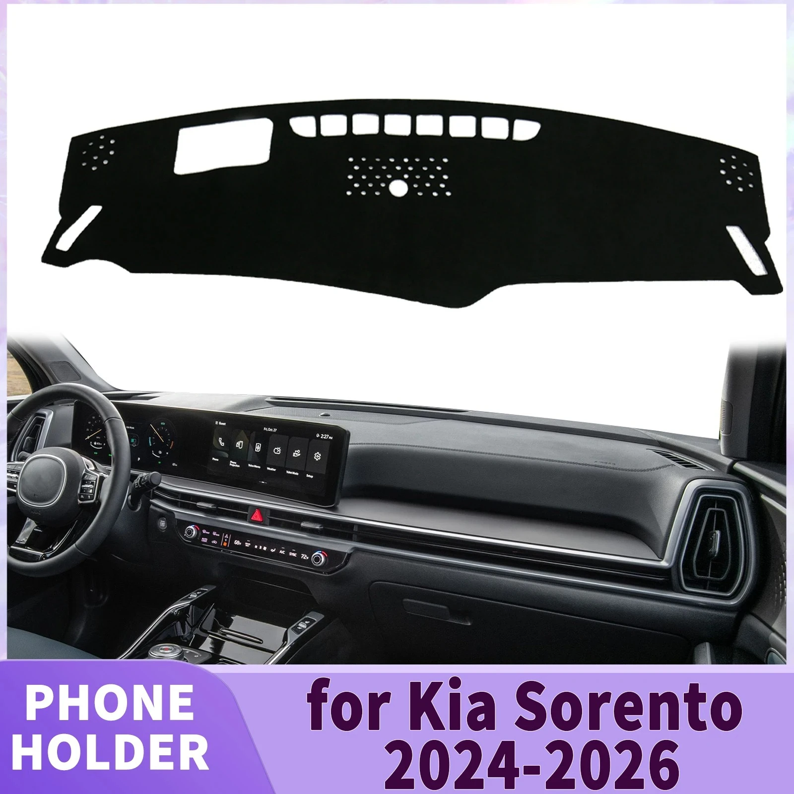 Фото Подходит для Kia Sorento 2024 2025 2026 MQ4 HEV PHEV Hybrid. Защитный коврик-накидка на приборную панель от солнца. №1