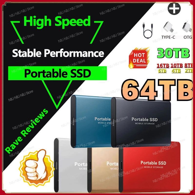 

Portable SSD 1TB 2TB 8TB 64TB Mobile Solid State Drive 16TB External Storage Decives Type-C USB 3.1 Hard Disks for Laptop/PC/Ps4