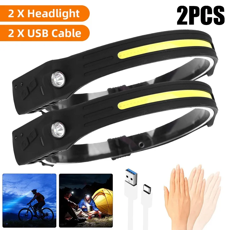 

1-15PCS LED Headlamp USB Rechargable Flashlight COB LED Head Lamp 4 Lighting Mode Work Light For Outdoor Hiking Fishing Lanterna