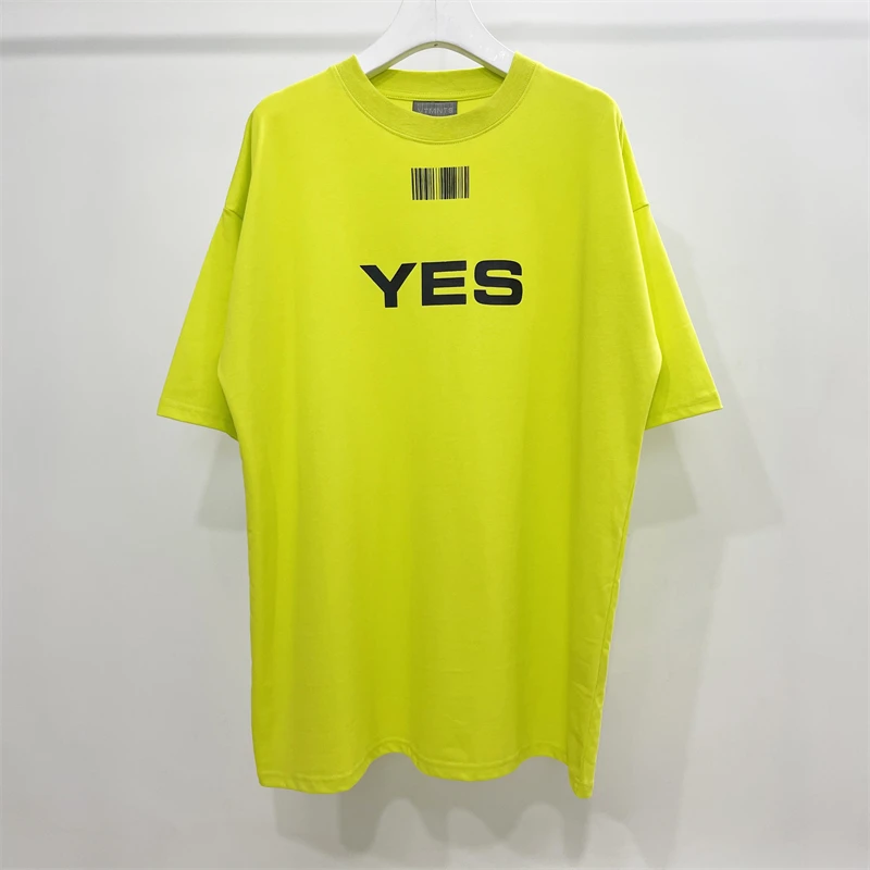 

Oversized New Vetements Green Short Sleeve T-Shirt Men Women 1:1 Best Quality YES Letter Logo Printing T Shirt Summer Style Tops