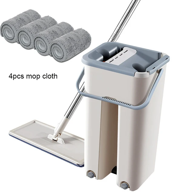 Mop Floor Cleaning Mops with Bucket Magic Microfiber Pads Free Wet Hand Wringing 4/7 /10pcs Replacement Spray Cloth Rag |