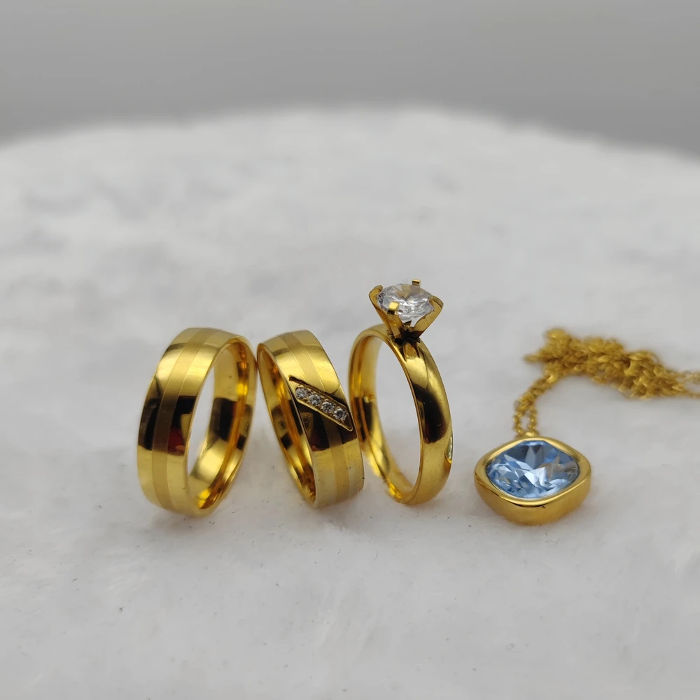 Ladies Accessories Jewelry Store Fashion Women Dubai 24K Gold Plated Bridal Sets Engagement Wedding Rings Couples Pendant