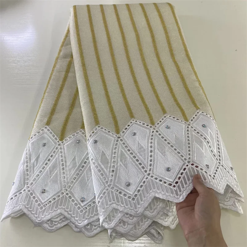 

Африканское коричневое кружево, уютная ткань 2022, высококачественное кружево, швейцарский 100% хлопок, сетчатая ткань с камнями, 5 ярдов, ткань ...