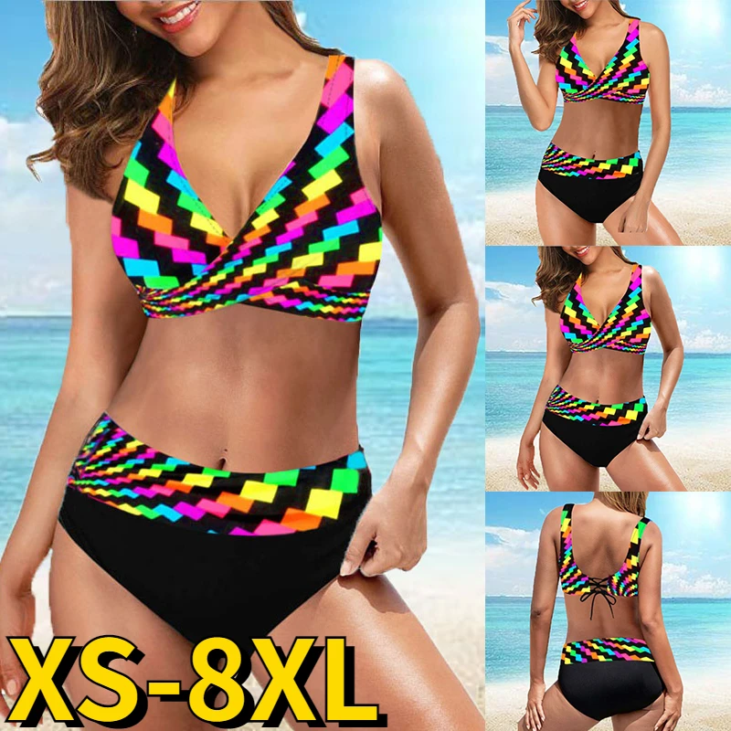 2022 Multi Color Printing Bikini Set Swimsuits Women Loose Size Swimwear Two Piece Set Swimming Suit Women Sexy Bathing Suit