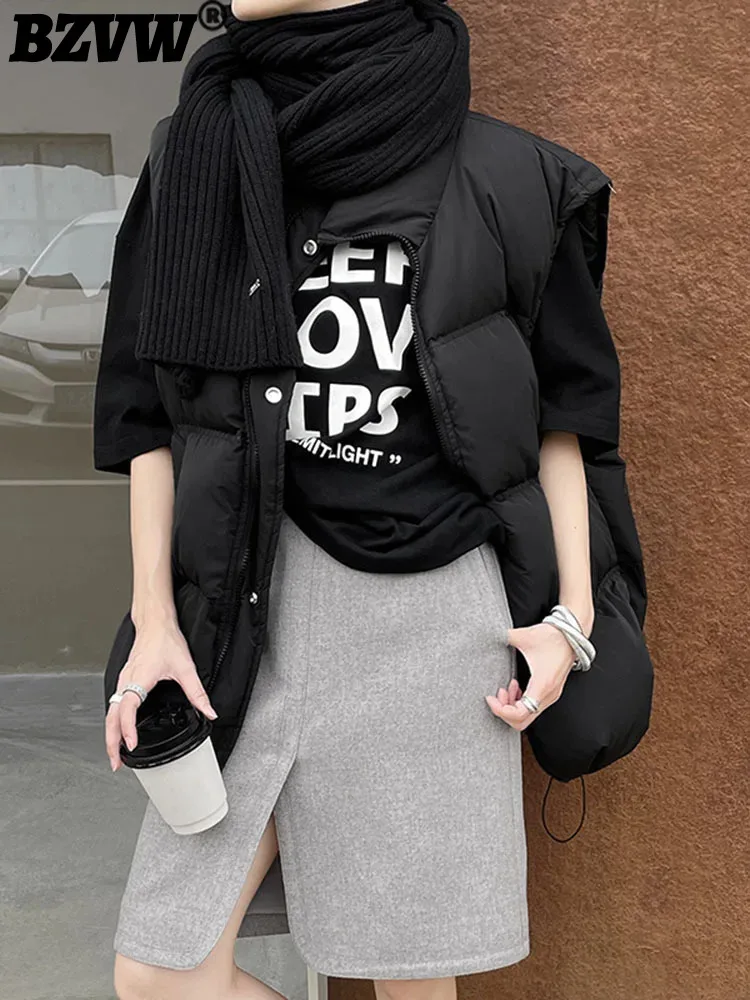 

Женский Повседневный пуховик BZVW, простой дизайнерский ветрозащитный пуховой жилет с воротником-стойкой, Двойной Топ без рукавов, 25X3513, Осень-зима 2023