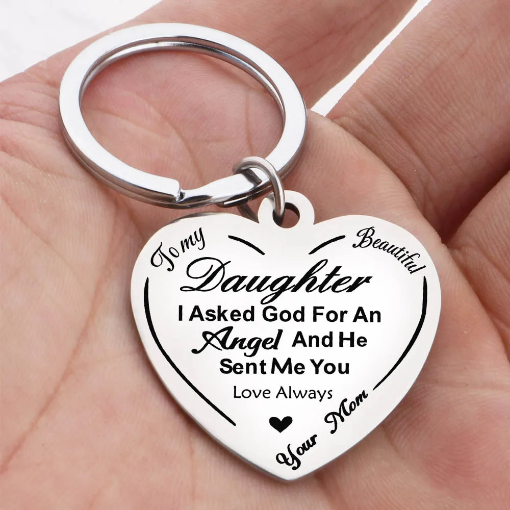 

To My Daughter Love Always Angel Keychain Stainless Steel KeyRing Women Accessories Jewelry Bag Pendant Family Gift