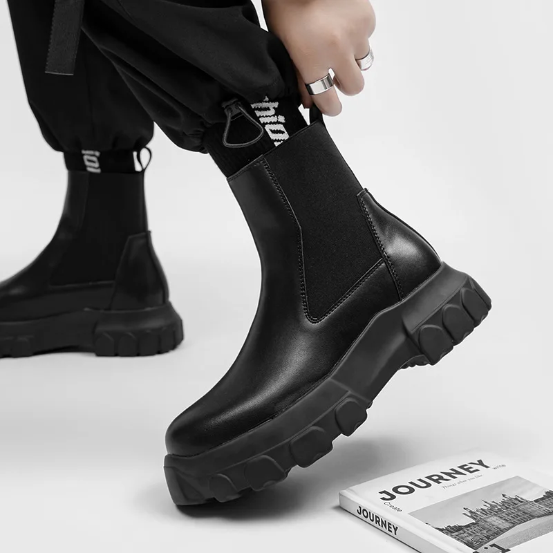 Мужские модные высокие ботинки Челси для сцены ночного клуба черные туфли на