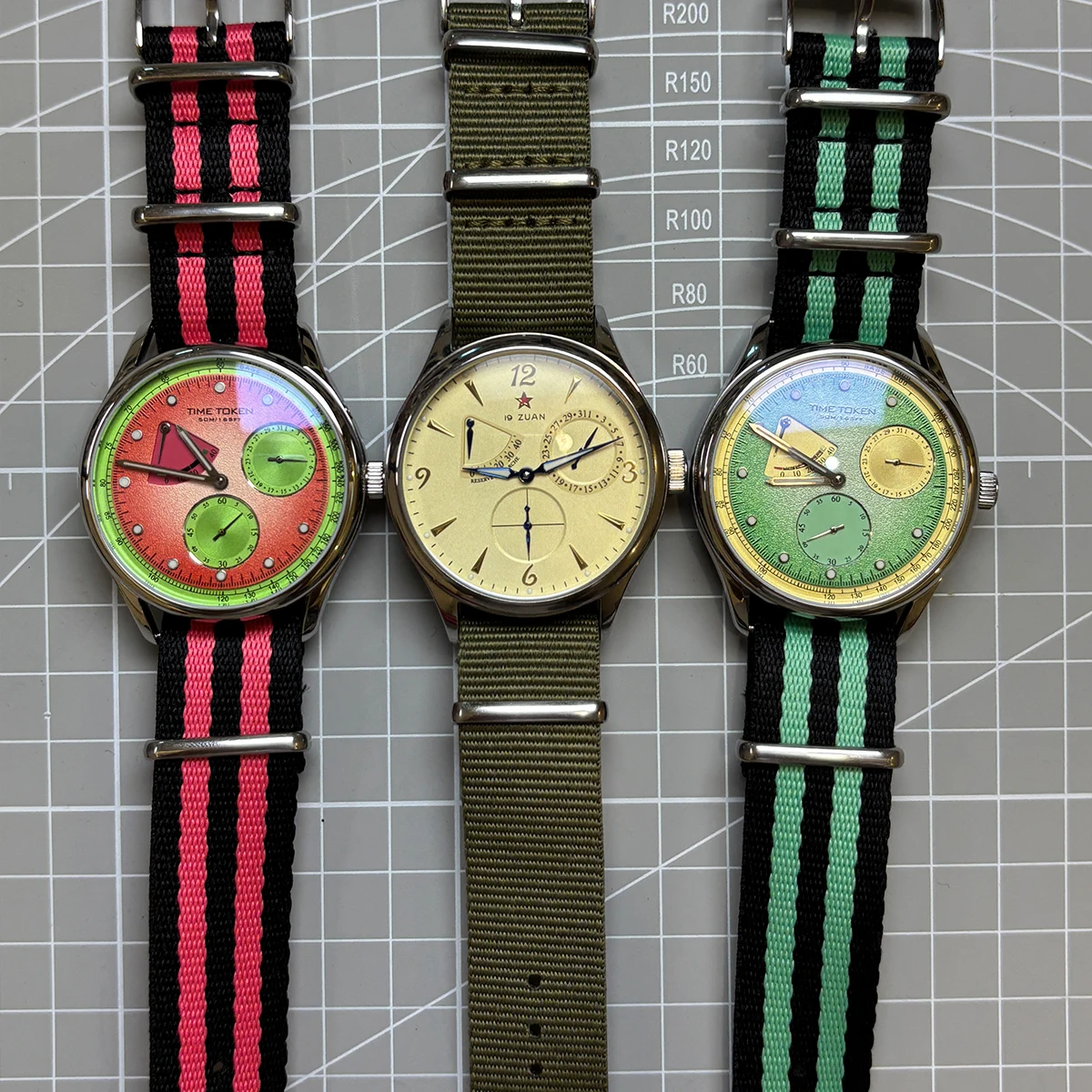Фото Новые улучшенные механические часы TIME TOKEN 1963 Pilot с механизмом Seagull ST17, тонким изогнутым задним корпусом и суперлюминесцентным сапфировым стеклом №1