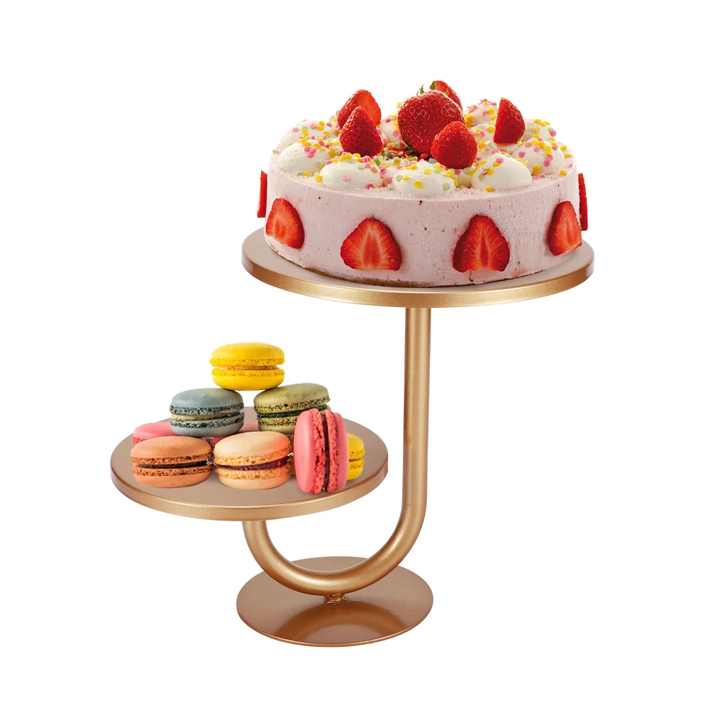 

Wedding Party Serving Tray Cake Stand Gold 2 Tier Practical Dessert Table Round