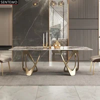 Luxury Marble Dining Table Set 6 8 Chairs Stainless Steel Gold Base Nordic Rock Slab Tables Chair Chaise Comedor 4 Sillas Tablo