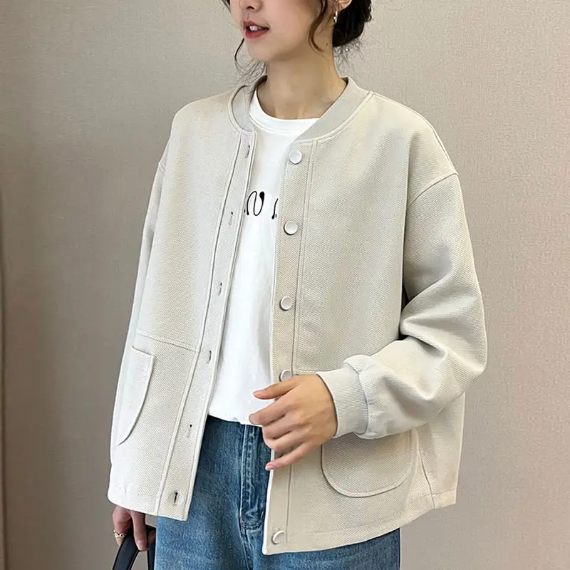 

2023 Vintage Women's Casual Pocket Jackets Coat Spring Autumn Long Sleeve Bombers Fashion Solid Color Female Outwear B216