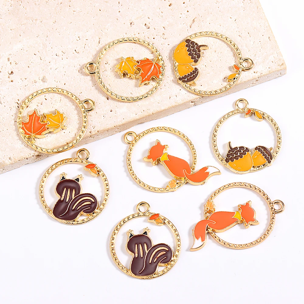 

10Pcs 25*22MM Alloy Enamel Squirrel Pine Cone Charm Interesting Animal Pendant Necklace Keychain Jewelry Making Accessories Gift