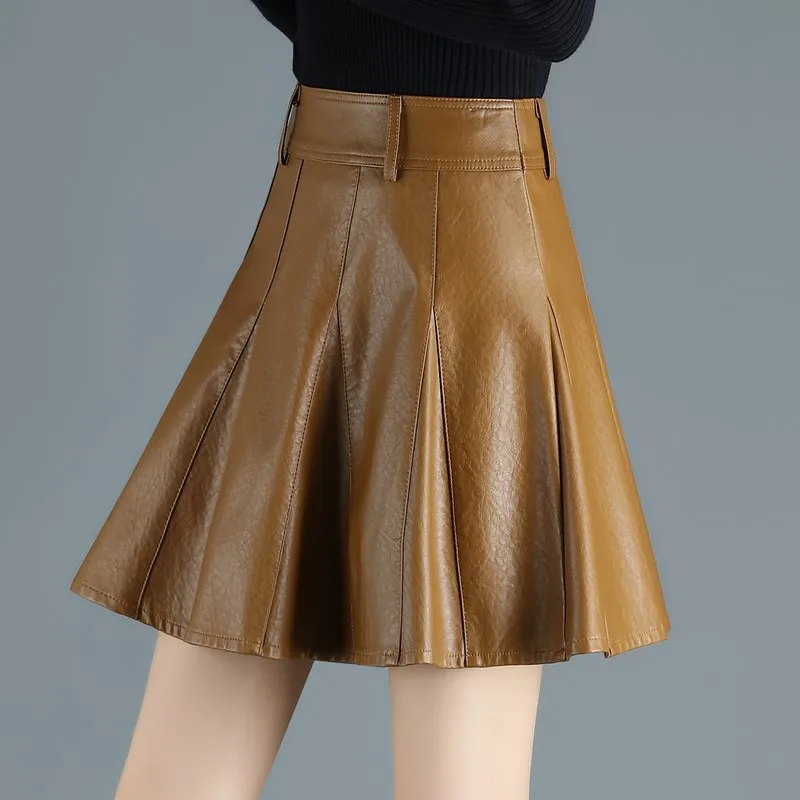 

Autumn Winter New Women Leather Skirt Fashion Design High Waist Plus Size Sexy Bag Hip Skirt Lined Anti-glare Black Miniskirt