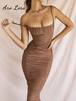 aro lora sexy corset ruched maxi dress women fashion spaghetti strap sleeveless backless zipper long dress vestido 2022 summer