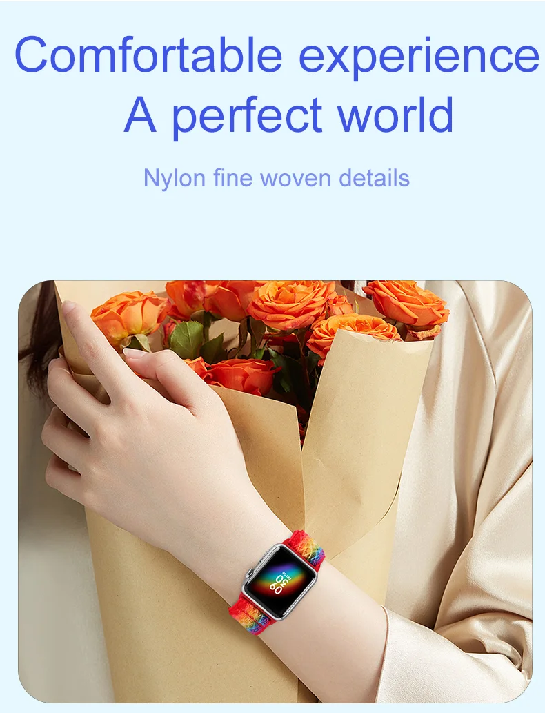 Ремешок нейлоновый для Apple Watch Band 44 мм 40 регулируемый эластичный плетеный браслет