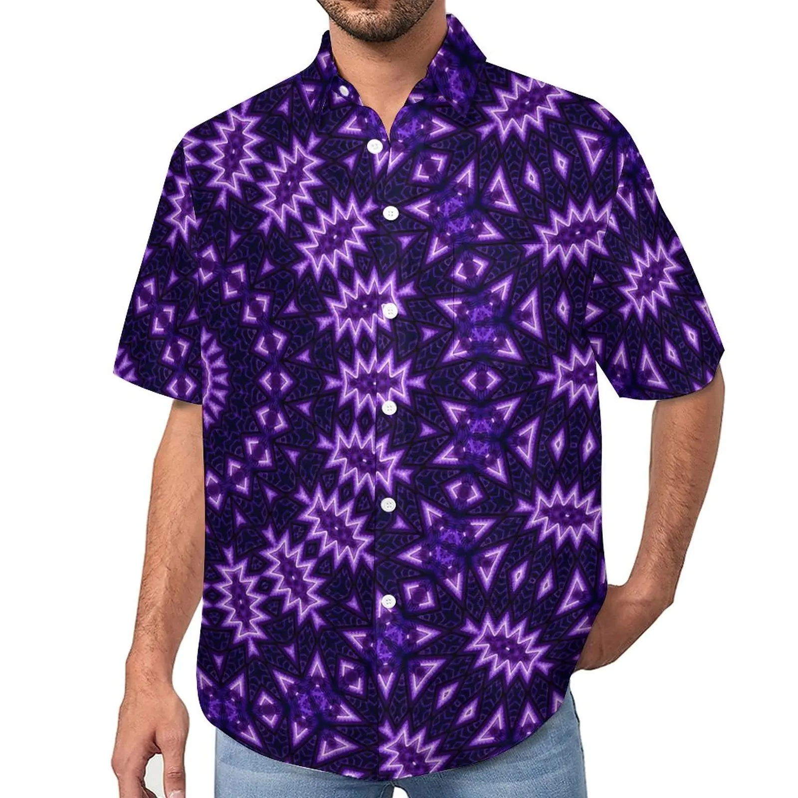 

Neon Mandala Casual Shirts Geometric Flower Beach Shirt Summer Cool Blouses Man Printed Big Size