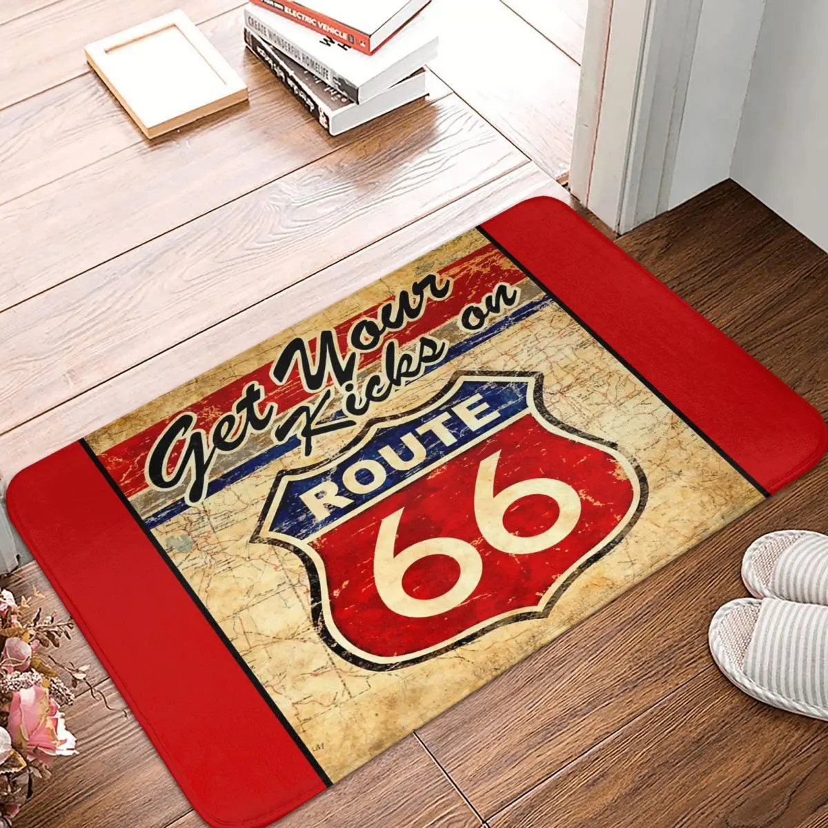 

Route 66 Vintage Highway Sign Print Baby Carpet, Polyester Floor Mats Holiday Doorway Outdoor Birthday Gifts Mats Customizable