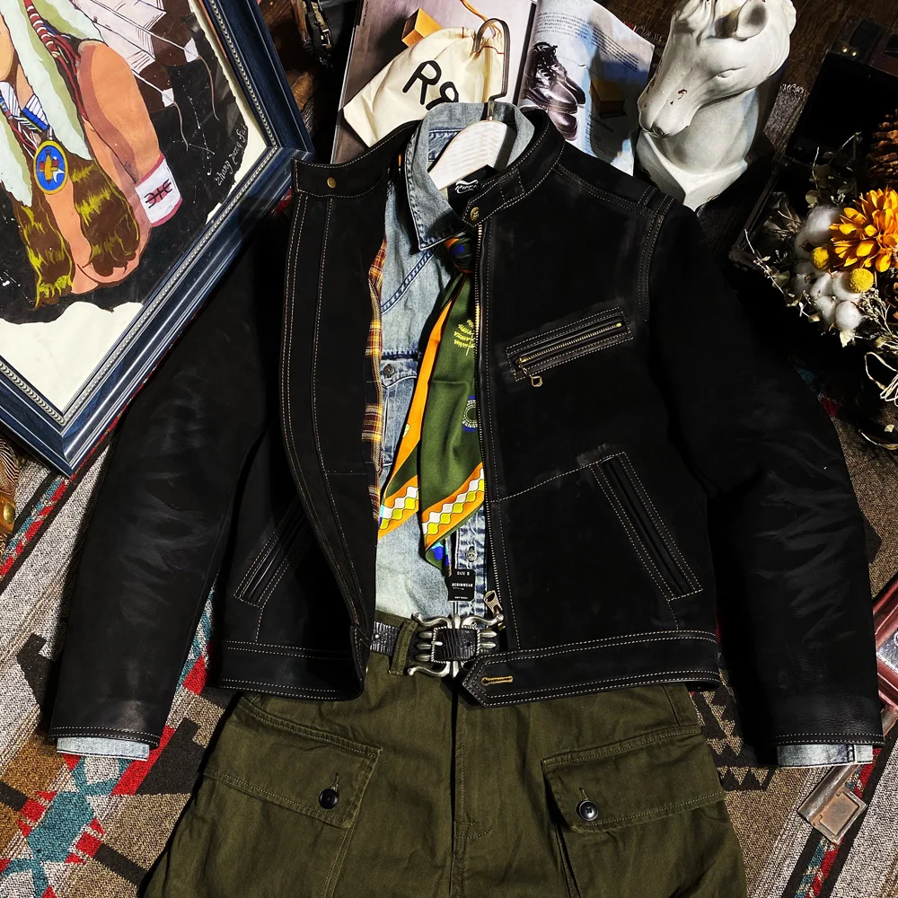 

CD958 Asian Size, Read Description Super Quality Genuine Suede Cow Leather Slim Stylish Biker Jacket