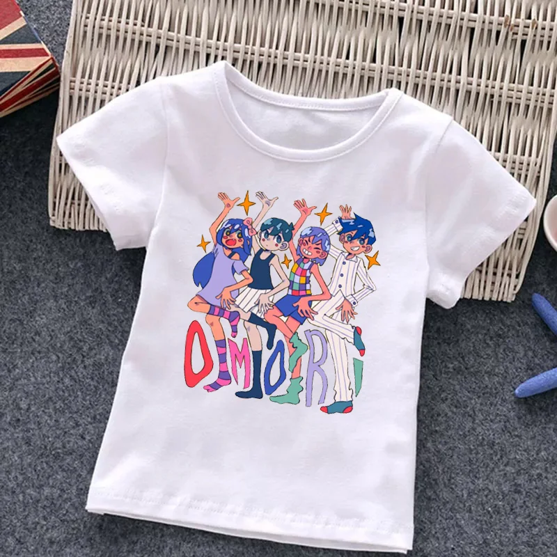Boys T-shirts Video Game Anime OMORI Graphic Printing Kids Tee Summer Hip-hop Girls Clothes White Shortsleeve Tops,Drop Ship