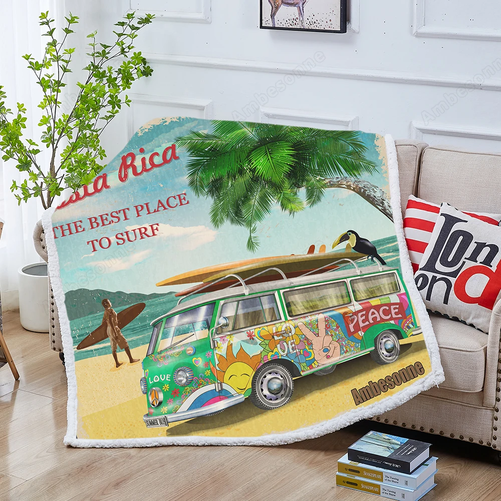 

Costa Rica Retro Poster Background Beds Blanket Soft Sherpa Fleece Blanket Plush Bedclothes Print on Demand Throw Blanket