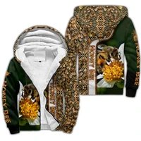 fashion beautiful honey bee 3d printed mens winter thicker zip hoodie unisex casual hooded tracksuit warm fleece jacket