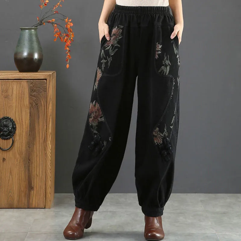 

Джинсы-шаровары женские с завышенной талией и широкими штанинами, модные брюки с принтом в уличном стиле, большие городские штаны, Y2k, весна-лето