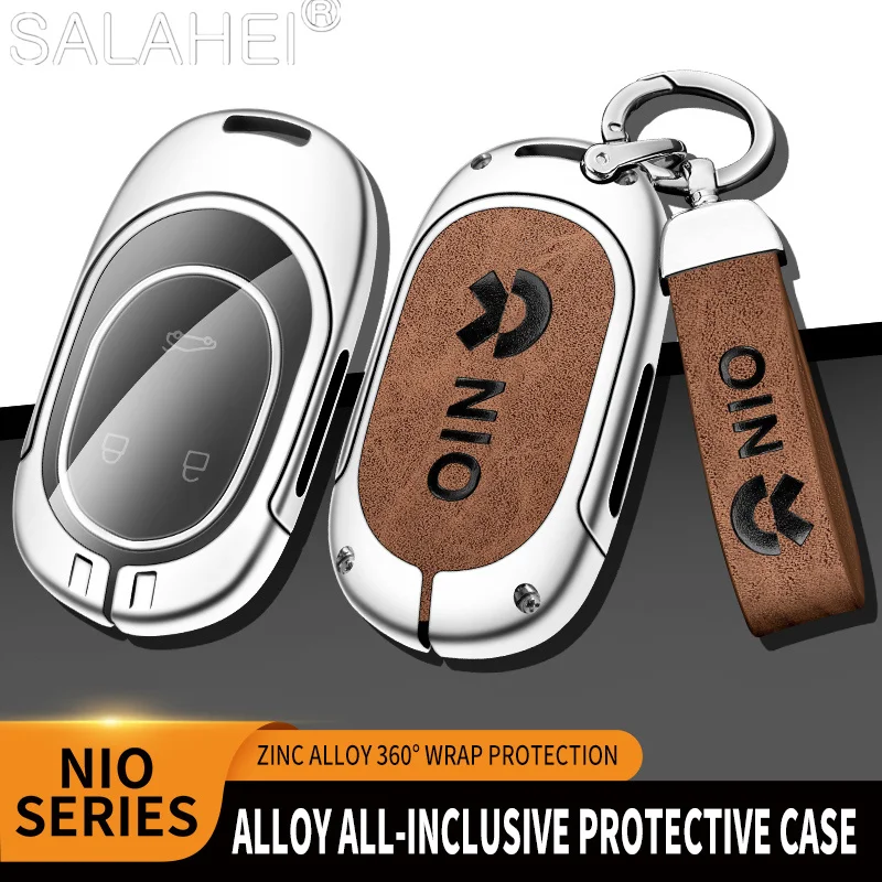 

Zinc Alloy Leather Car Smart Remote Key Fob Case Full Cover Holder Shell For NIO ES6 2019 ES8 2018 Keyless Keychain Accessories