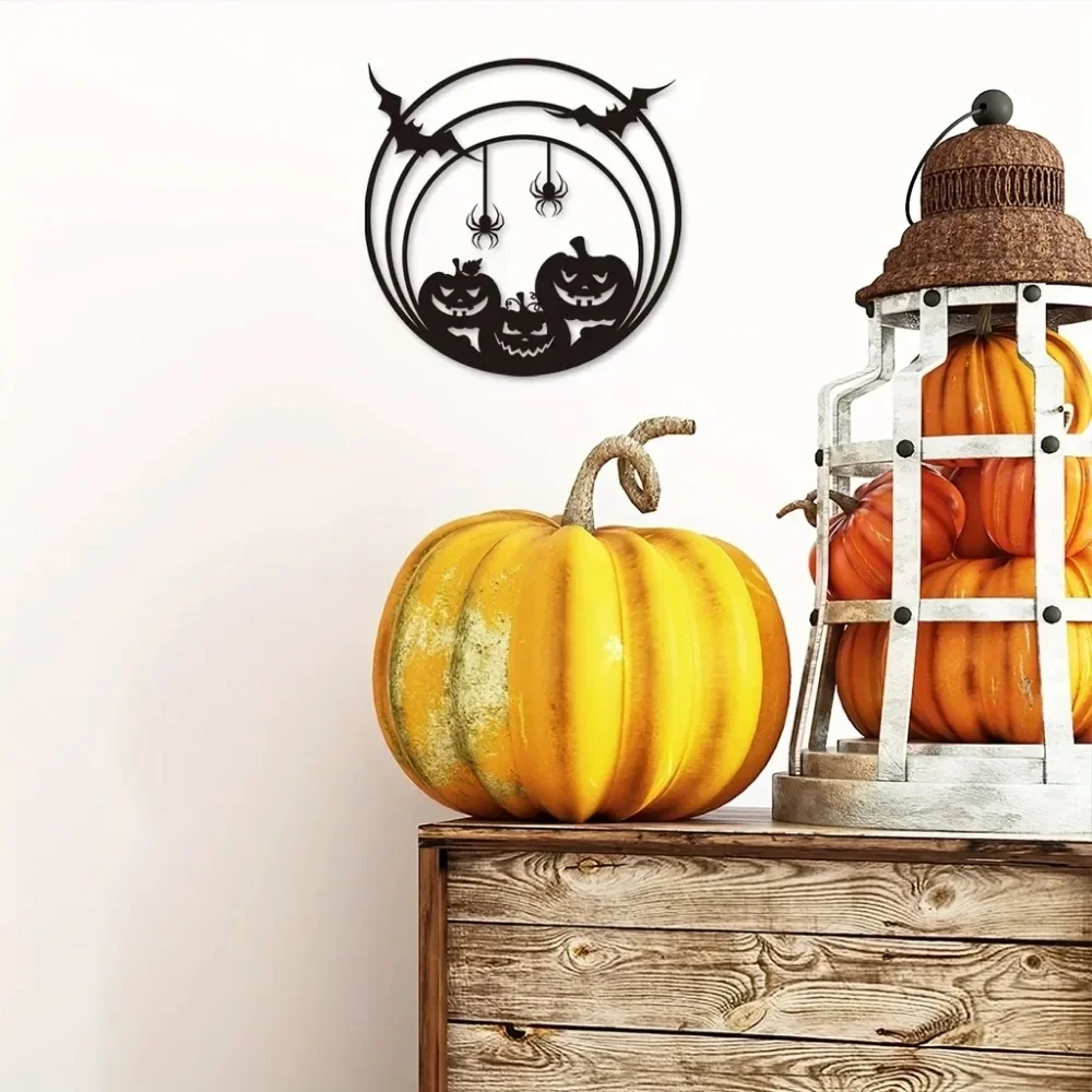 Хэллоуин тыква Металлический Настенный декор паук паутина и летучая мышь дизайн