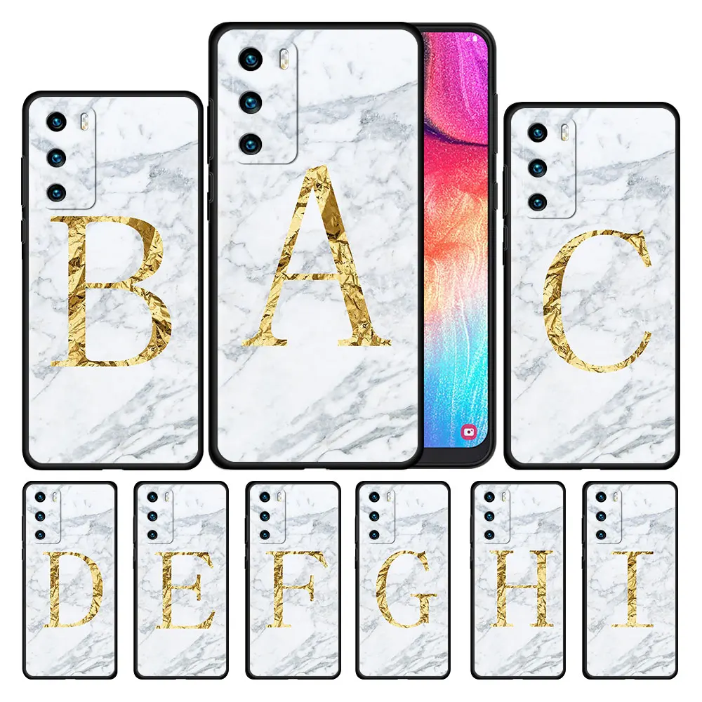

Letter A B C D White Marble Case For Huawei P Smart Z P30 P40 Lite E P20 Honor 8X 50 20 Pro Y7 Y6 Y9 2019 Sac TPU Phone Coque