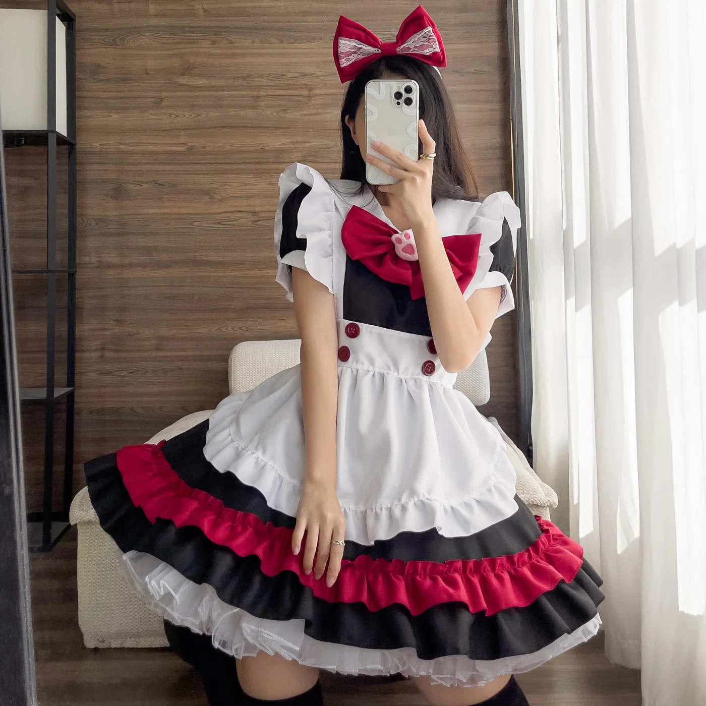 

2022 New Halloween Maid Costume Gothic Style Dark Black Red College Style Lolita Devil Lolita Female Witch Dress Dresses Women