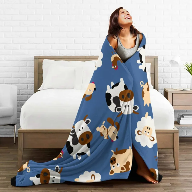 

Farmyard Cow Blanket Velvet Summer Grass Sheep Multi-function Warm Throw Blanket for Home Car Bedspreads