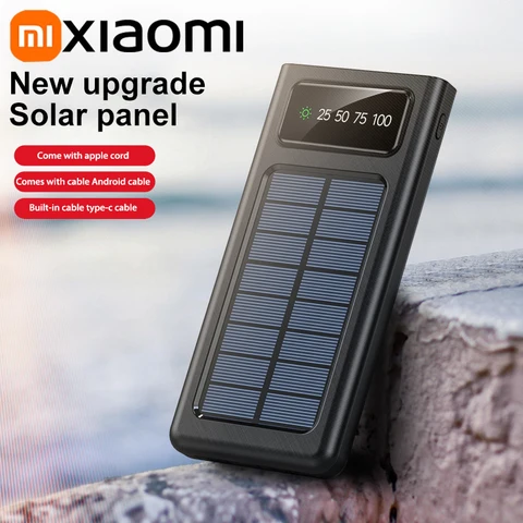 Xiaomi Solar Power Bank 200000 Моббильный аккумулятор большой емкости мАч с быстрой зарядкой и двумя USB-кабелями для iPhone Samsung
