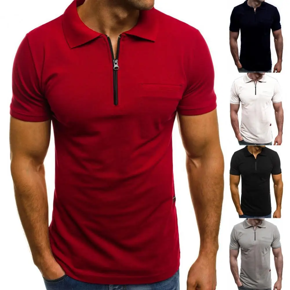 

Men Polo Shirt Breathable Zipper Closure Turn Down Neck Short Sleeve Sweat Absorption Men Summer Top for Daily Wear